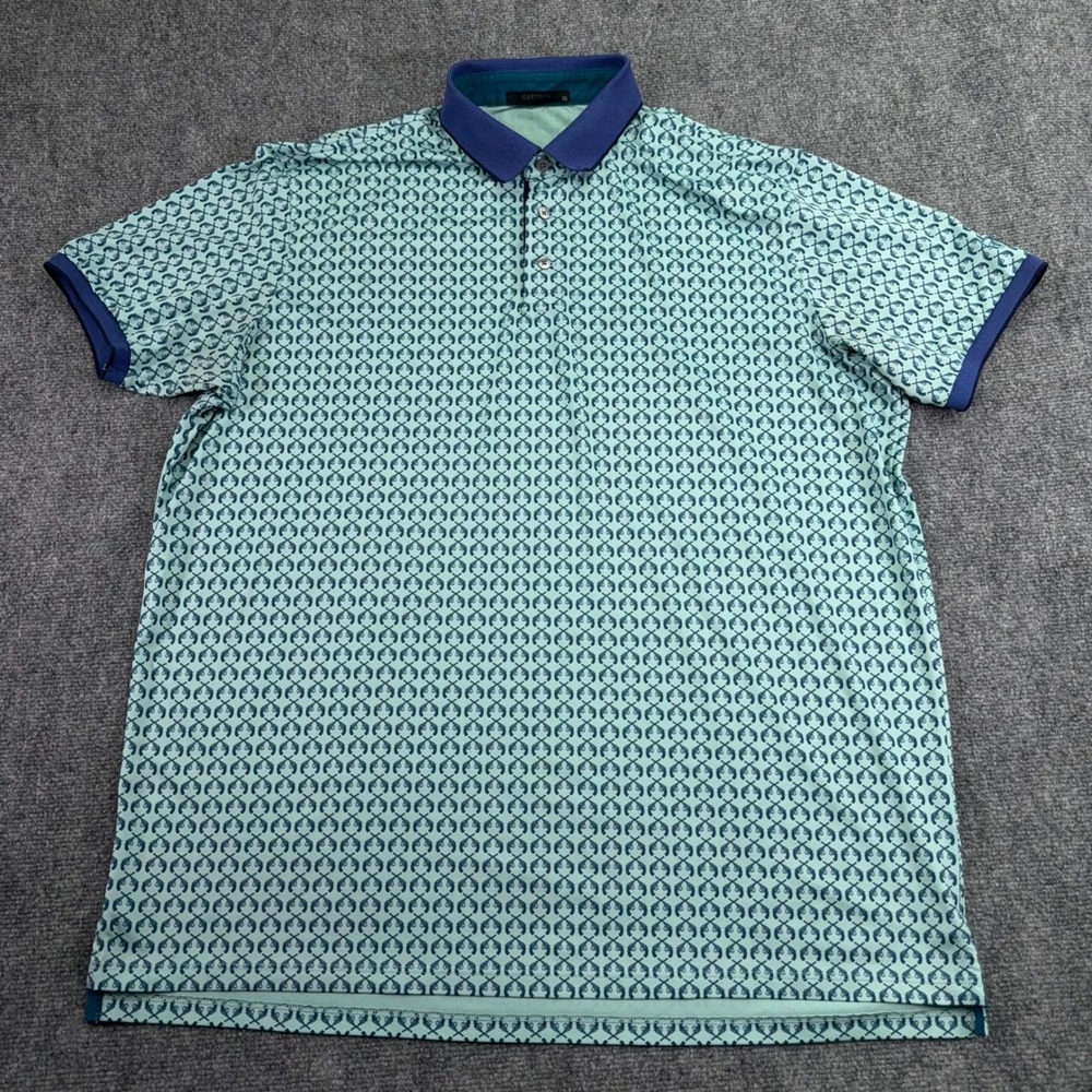 Greyson Polo Shirt Men XL Teal Pistols Print Performance TCC Embroid *PIT STAIN